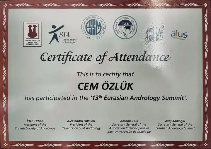 13th Eurasian Andrology Summit document for Dr. Cem Özlük MD.