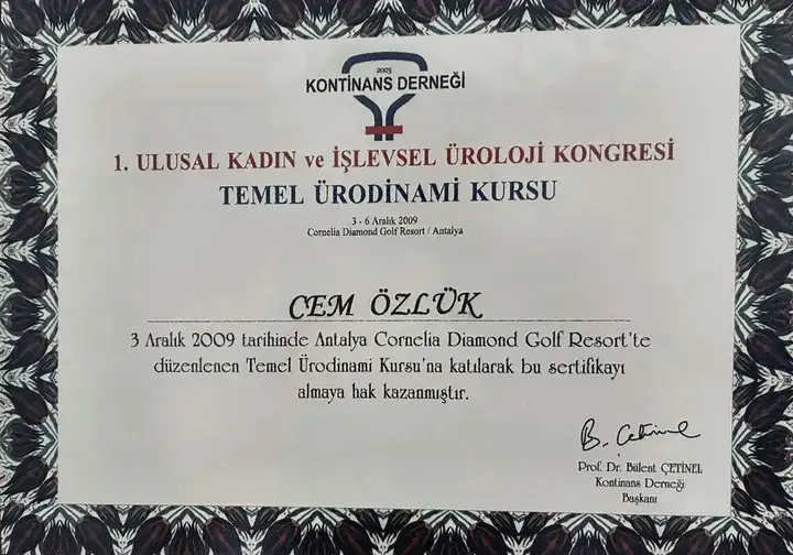 Basic Urodynamics Course document for Dr. Cem Özlük MD.
